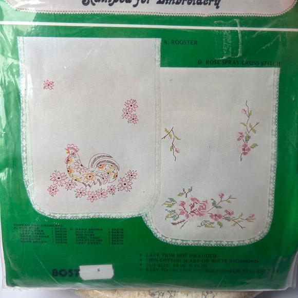 Vogart Dresser SCARF Kit 7057A Stamped Embroidery Thread‎ Rooster Floral 14x42" - Picture 3 of 4